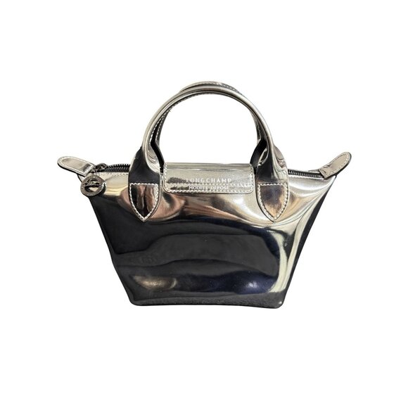 Longchamp Modele Depose Metallic Silver Mini Tote Bag With Top Handles & Zipper - Picture 2 of 12